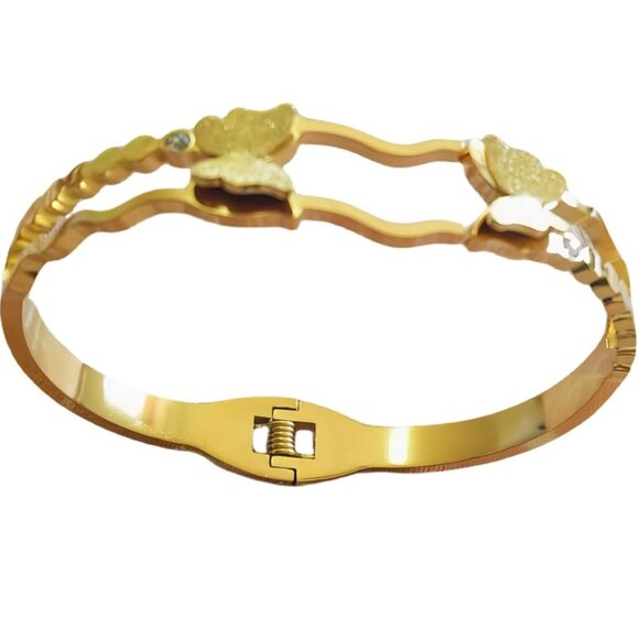 Gold Plated Stainless Steel Butterfly Bangle Bracelet - Picture 2 of 5
